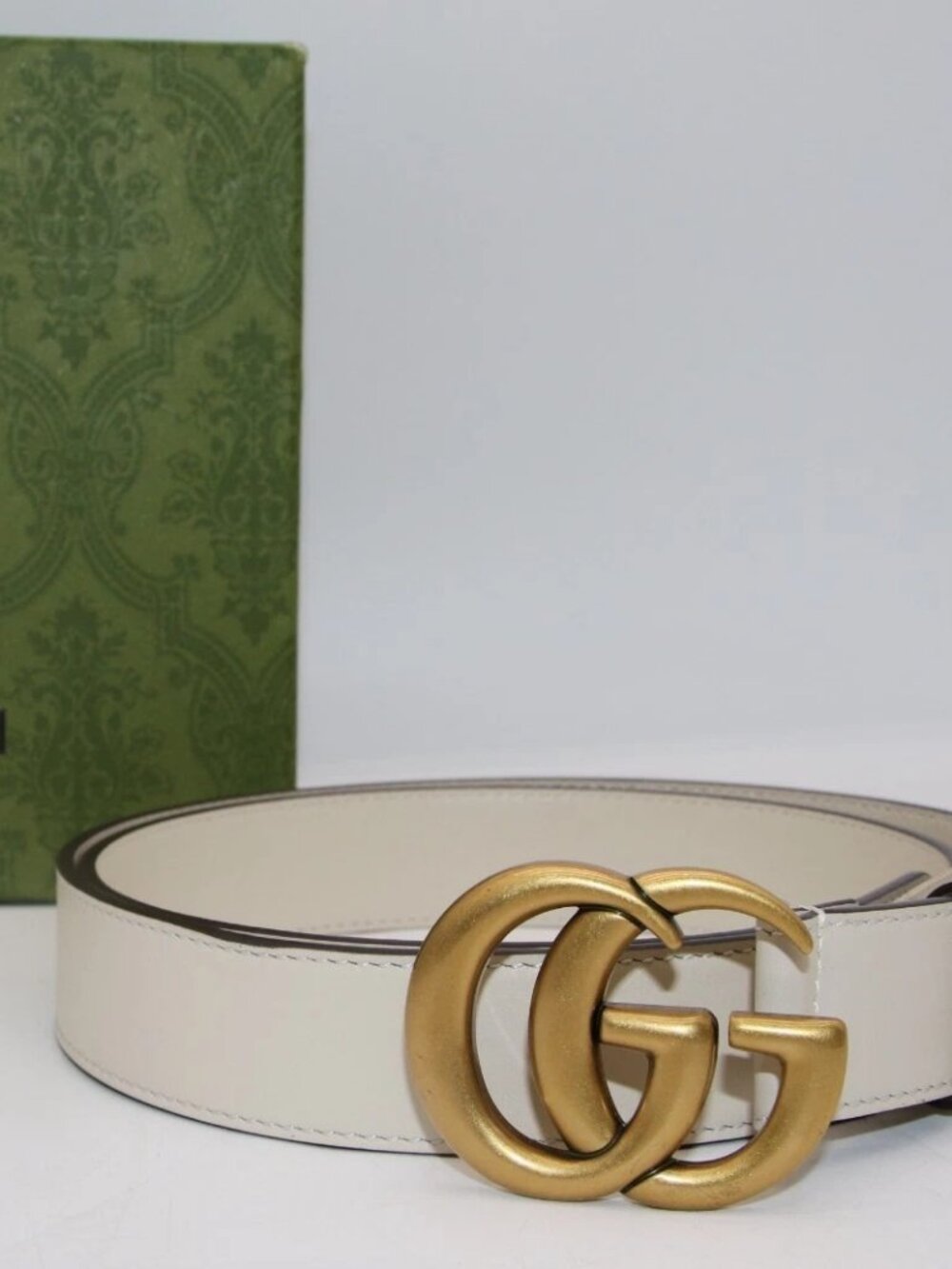 Gucci Double G Gold Buckle Wmns Leather Belt AP00T 95-38 - White/Gold